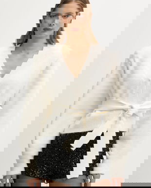 Rotate cardigan din amestec de lână culoarea bej, 114736857