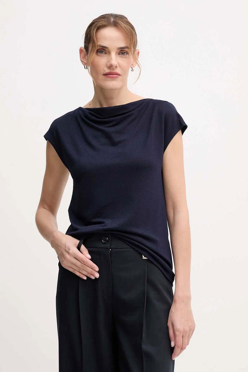 United Colors of Benetton bluză culoarea bleumarin, uni, 31NLD10AS