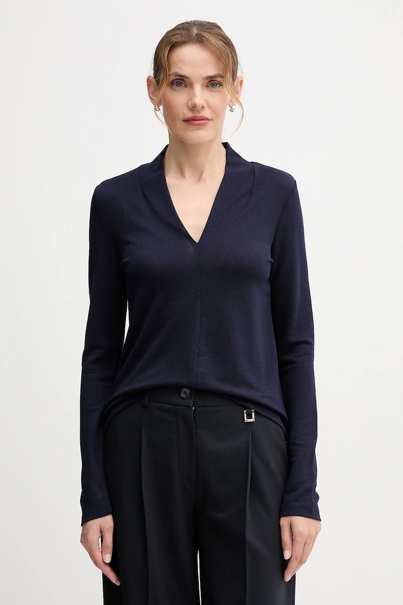 United Colors of Benetton bluză culoarea bleumarin, uni, 31NLD401X