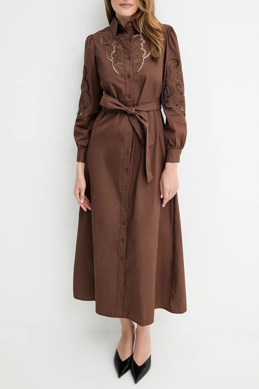Answear.LAB rochie din bumbac culoarea maro, maxi, drept