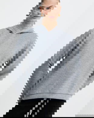 Weekend Max Mara hanorac din amestec de lână OSCURI culoarea gri, cu glugă, uni, 2525926012600