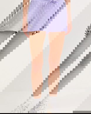 Under Armour pantaloni scurti Rival Terry culoarea violet, melanj, high waist, 1389657