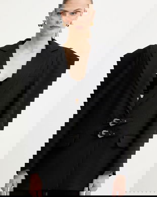 Versace Jeans Couture jachetă cu lână culoarea negru, un singur rând de nasturi, uni, 79HAQ705 N0542