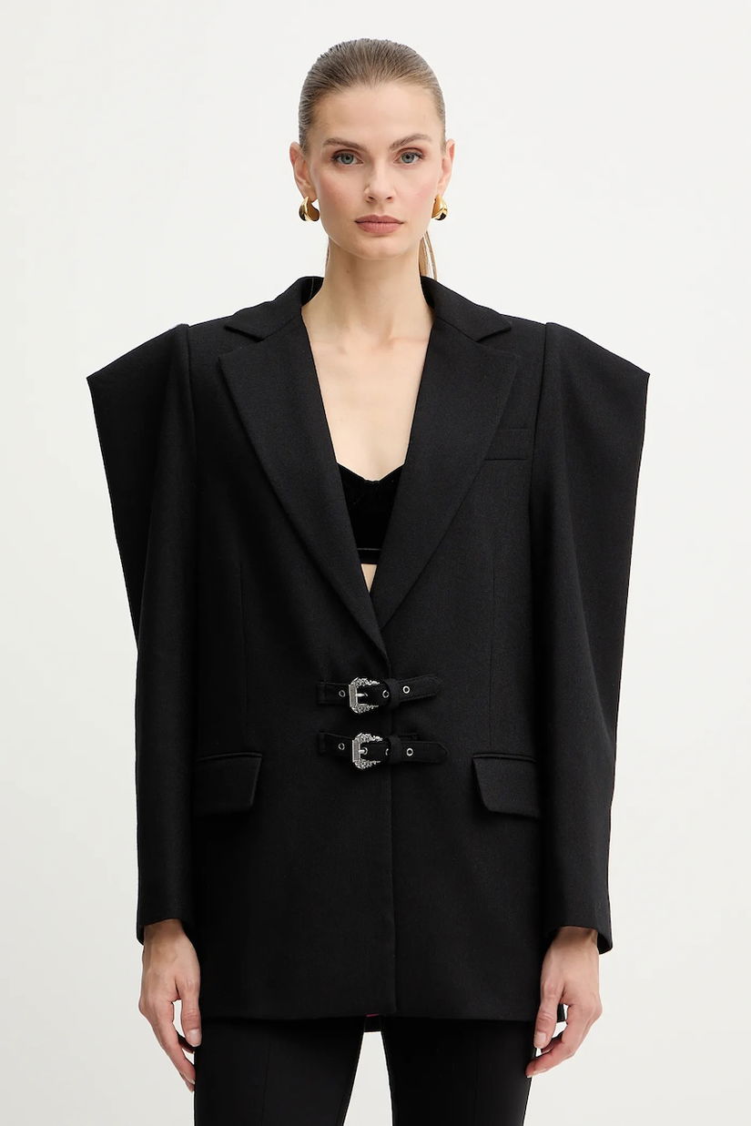 Versace Jeans Couture jachetă cu lână culoarea negru, un singur rând de nasturi, uni, 79HAQ705 N0542