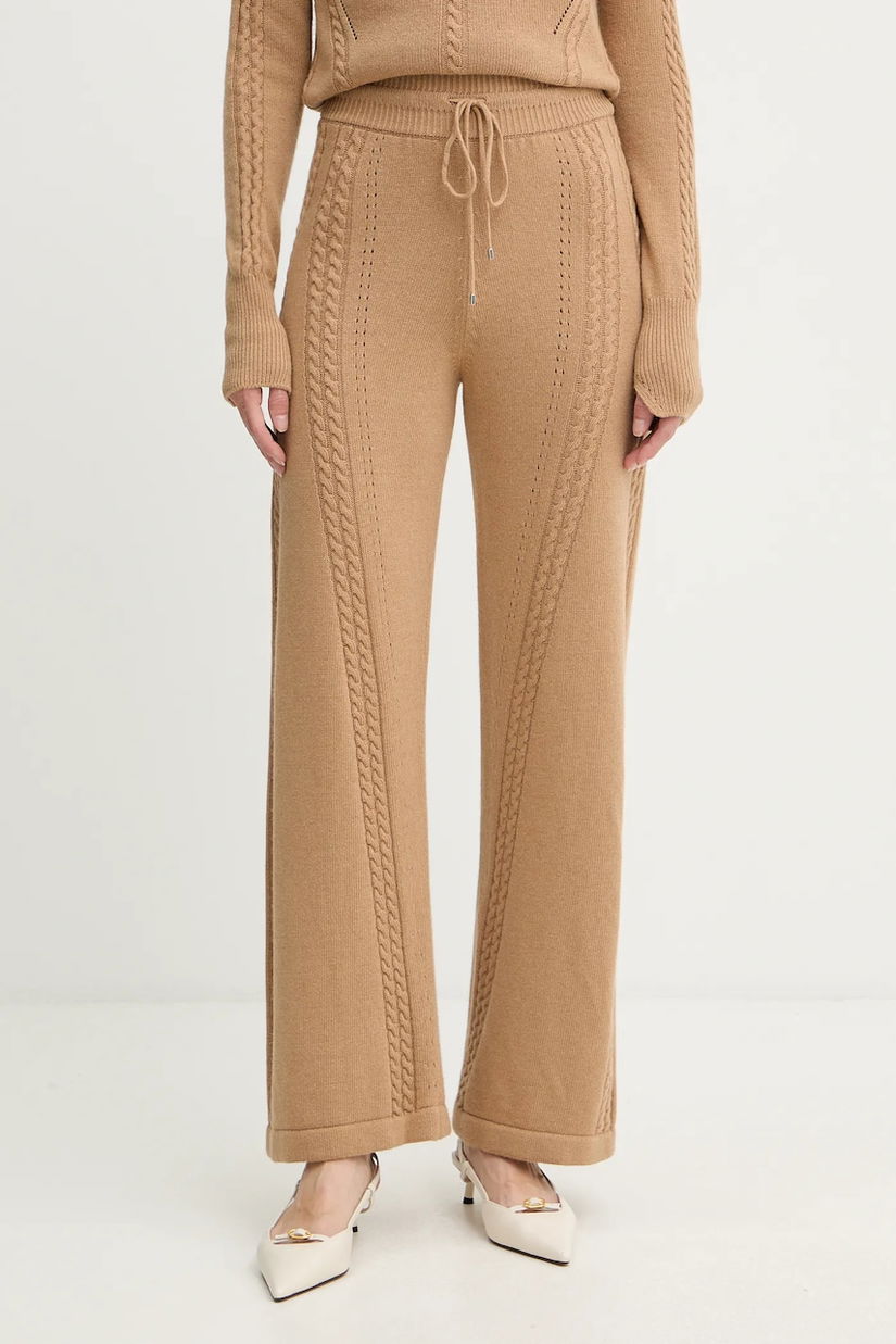 Ermanno Scervino LIFE pantaloni din amestec de lână culoarea maro, drept, high waist, D474P501NJG