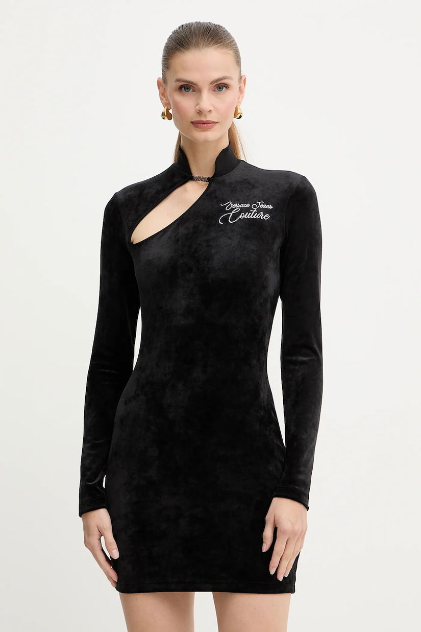 Versace Jeans Couture rochie de catifea culoarea negru, mini, mulată, 79HAO9A1 J0241