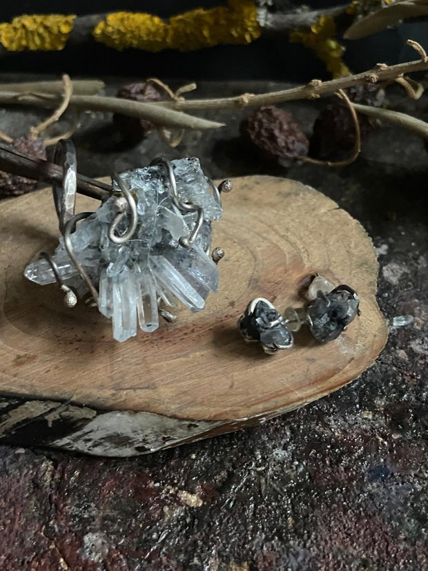 Cercei din argint 925 si pietre brute de diamant herkimer