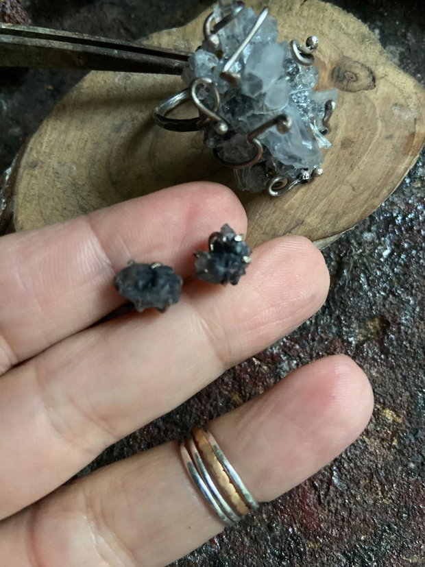 Cercei din argint 925 si pietre brute de diamant herkimer