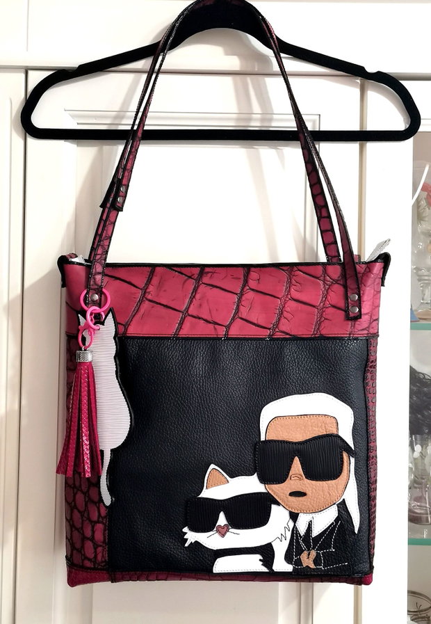 Geanta piele naturala*Tote bag*Love Cat