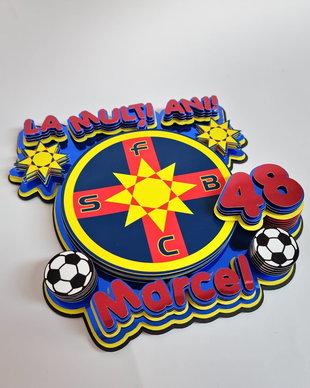 Topper Tort Personalizat Fotbal FCSB - Nume și Vârstă - Decor Aniversare Suporter Stelist