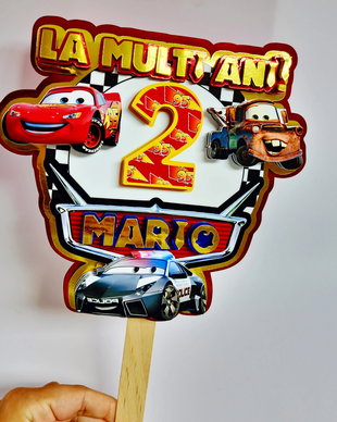 Topper Tort Personalizat Cars Fulger McQueen - Nume și Vârstă - Decor Aniversare Băieți Petrecere Mașini