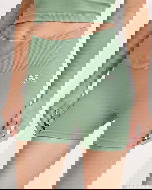 P.E Nation pantaloni scurți de antrenament Solace Seamless 3 culoarea turcoaz, uni, high waist, 244S223