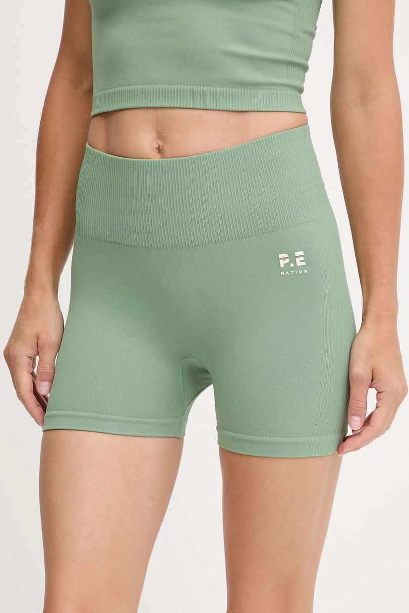 P.E Nation pantaloni scurți de antrenament Solace Seamless 3 culoarea turcoaz, uni, high waist, 244S223