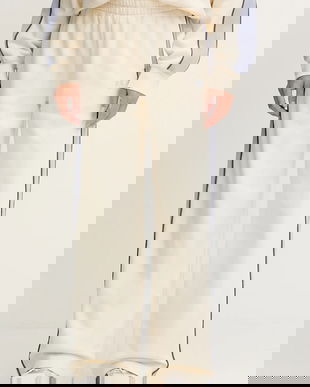 P.E Nation pantaloni de trening din bumbac Align culoarea bej, cu imprimeu, 253P173