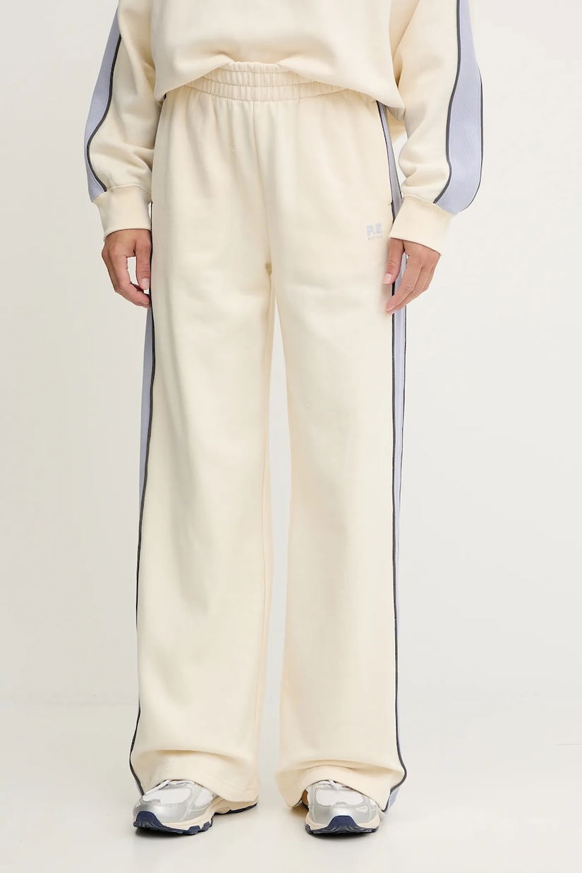 P.E Nation pantaloni de trening din bumbac Align culoarea bej, cu imprimeu, 253P173