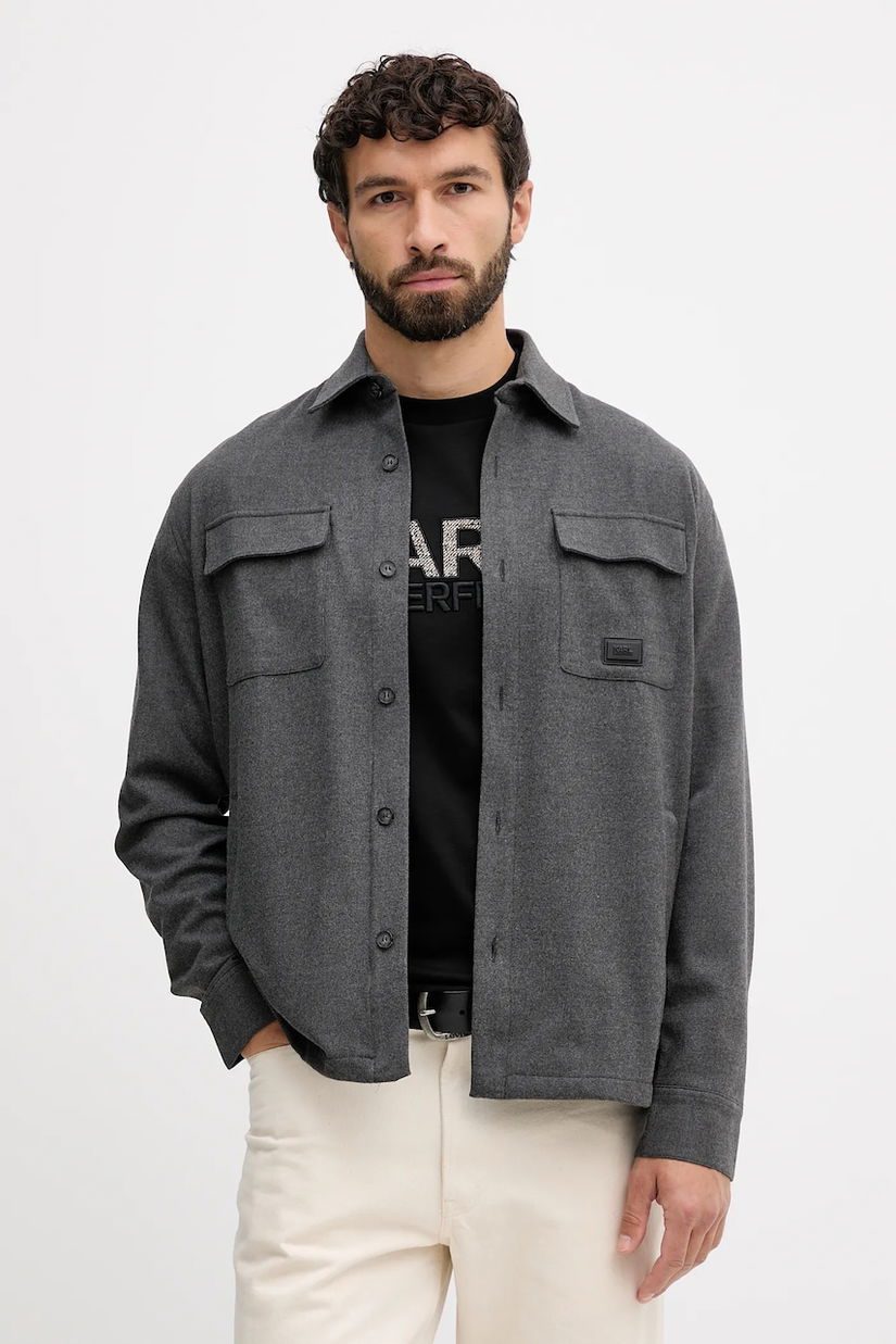 Karl Lagerfeld camasa culoarea gri, cu guler clasic, regular, 554566.605980