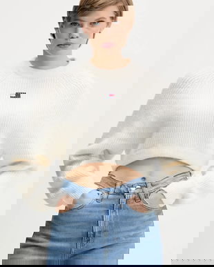 Tommy Jeans pulover din amestec de lână culoarea alb, DW0DW21677