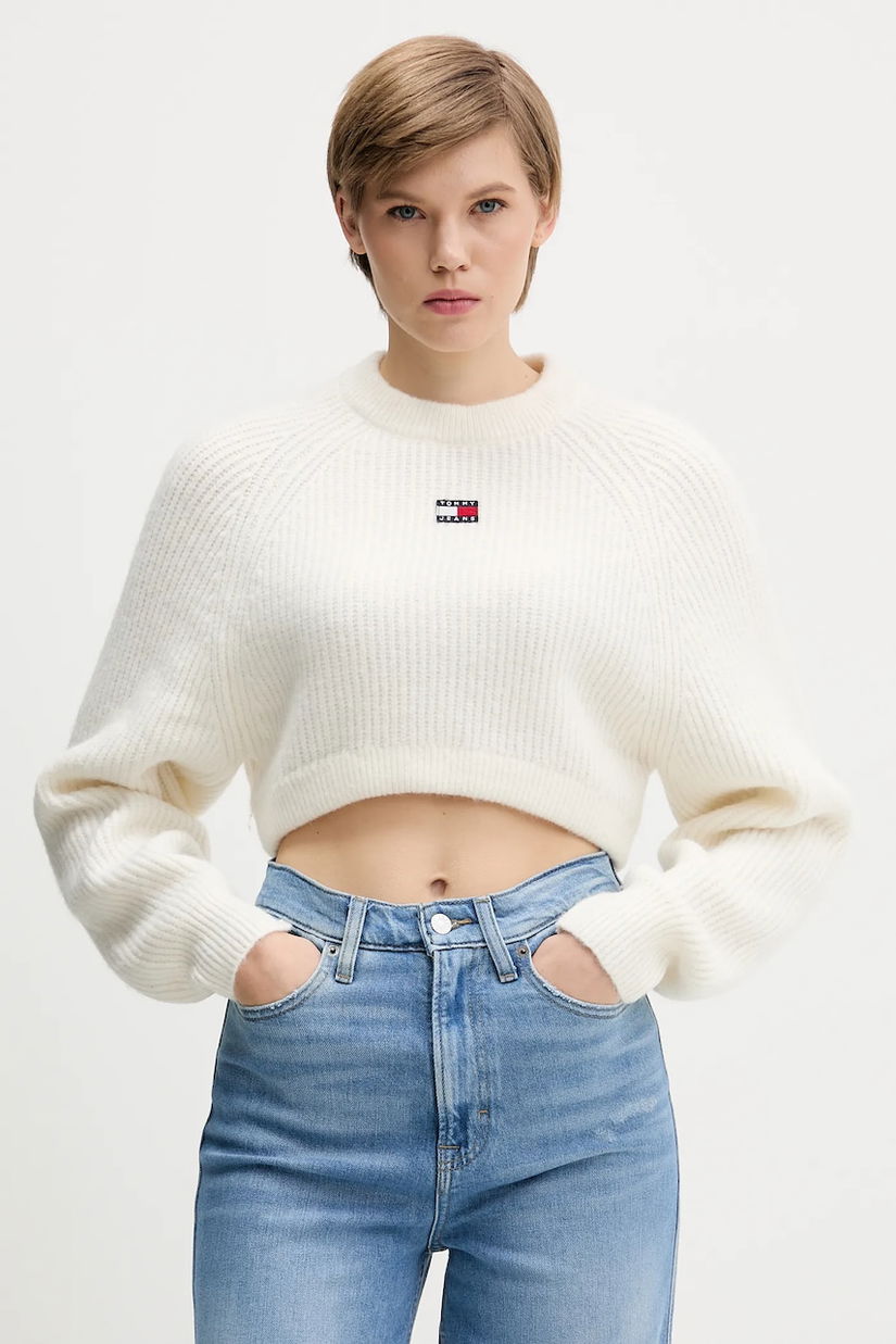 Tommy Jeans pulover din amestec de lână culoarea alb, DW0DW21677