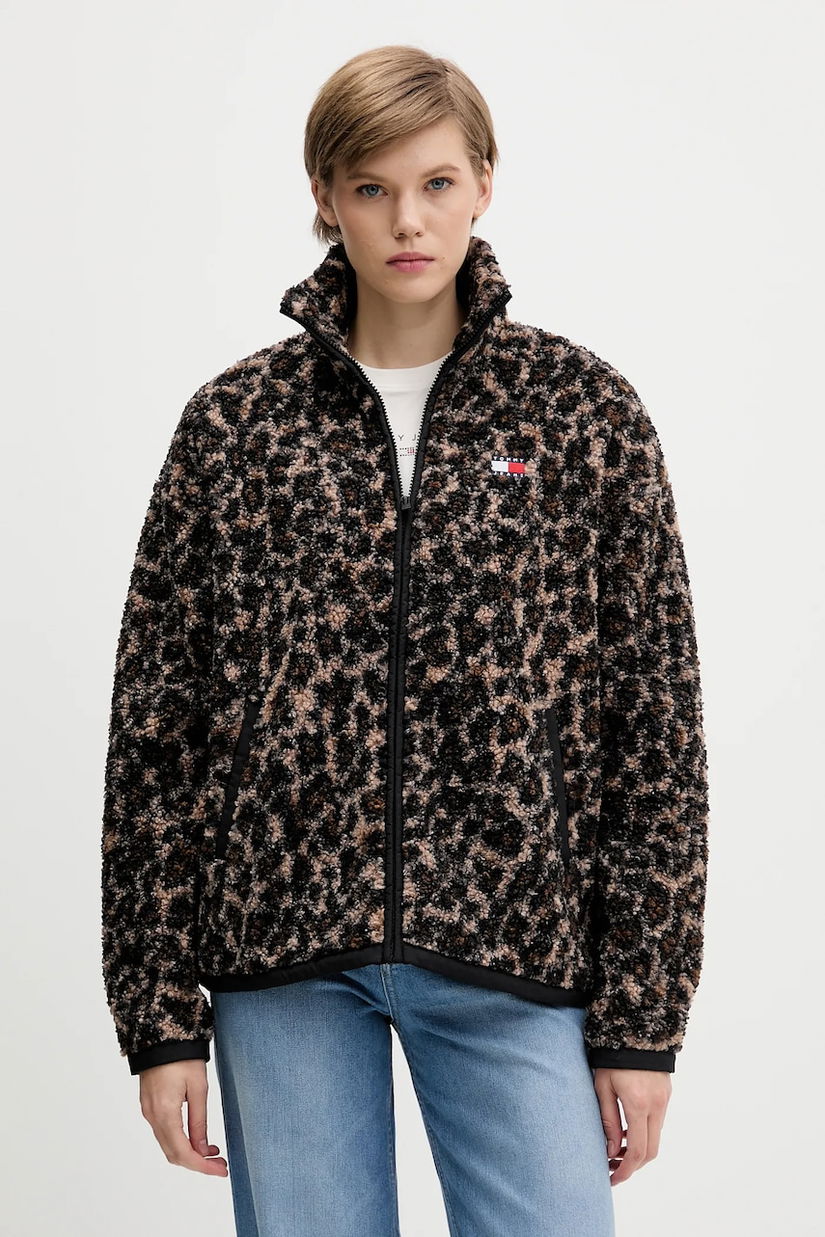 Tommy Jeans hanorac fleece culoarea maro, uni, DW0DW21596