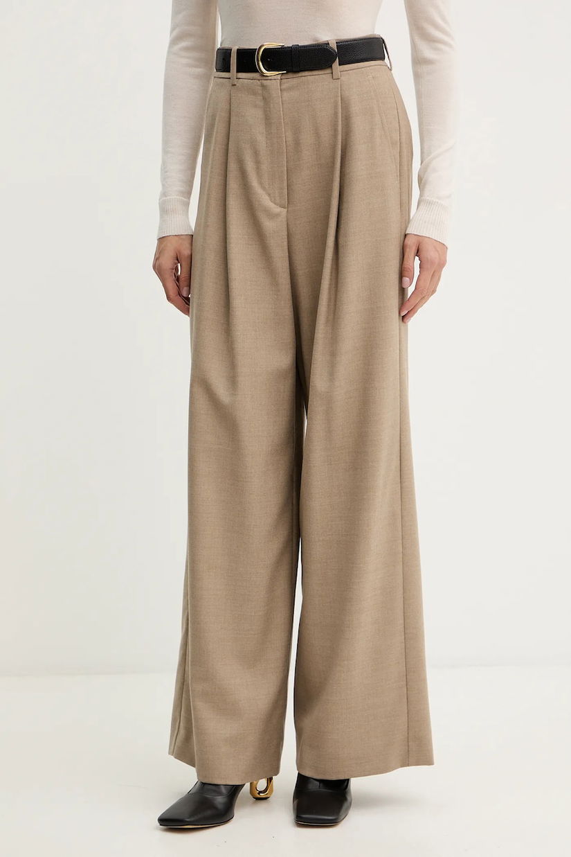 Weekend Max Mara pantaloni cu lână GLOBALE culoarea bej, lat, high waist, 2525136162600