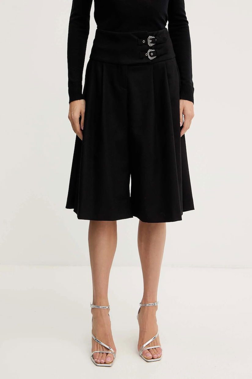 Versace Jeans Couture pantaloni scurti din lână culoarea negru, uni, high waist, 79HAD102 N0542