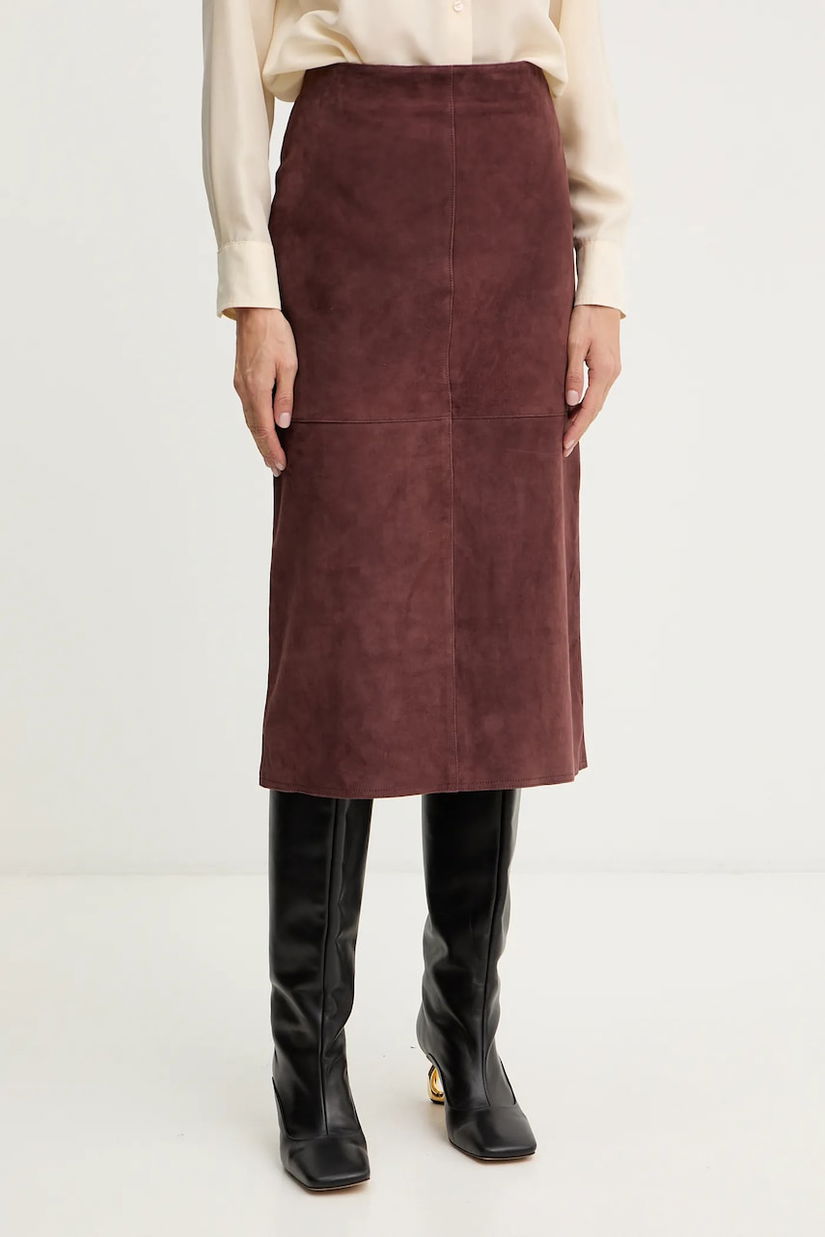 Weekend Max Mara fusta din piele întoarsă PALA culoarea rosu, midi, drept, 2525406022600