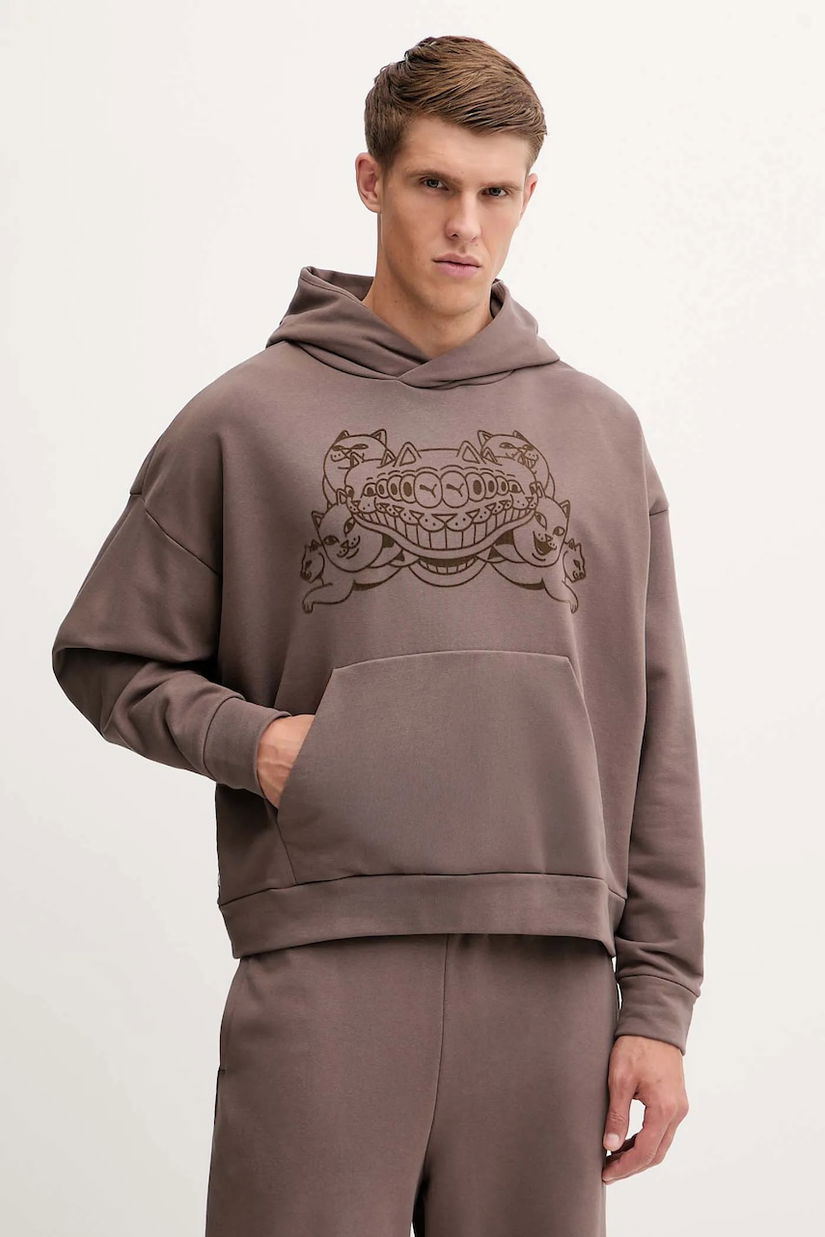 Puma hanorac de bumbac PUMA x RIPNDIP culoarea maro, cu glugă, cu imprimeu, 632414