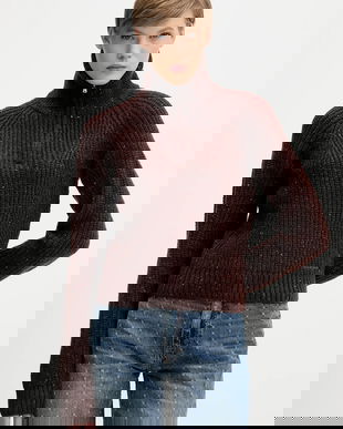 Tommy Jeans pulover din amestec de lână culoarea maro, călduros, cu guler, DW0DW21686