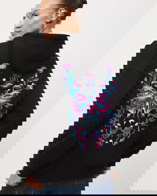 Medicine bluza culoarea negru, cu glugă, cu imprimeu