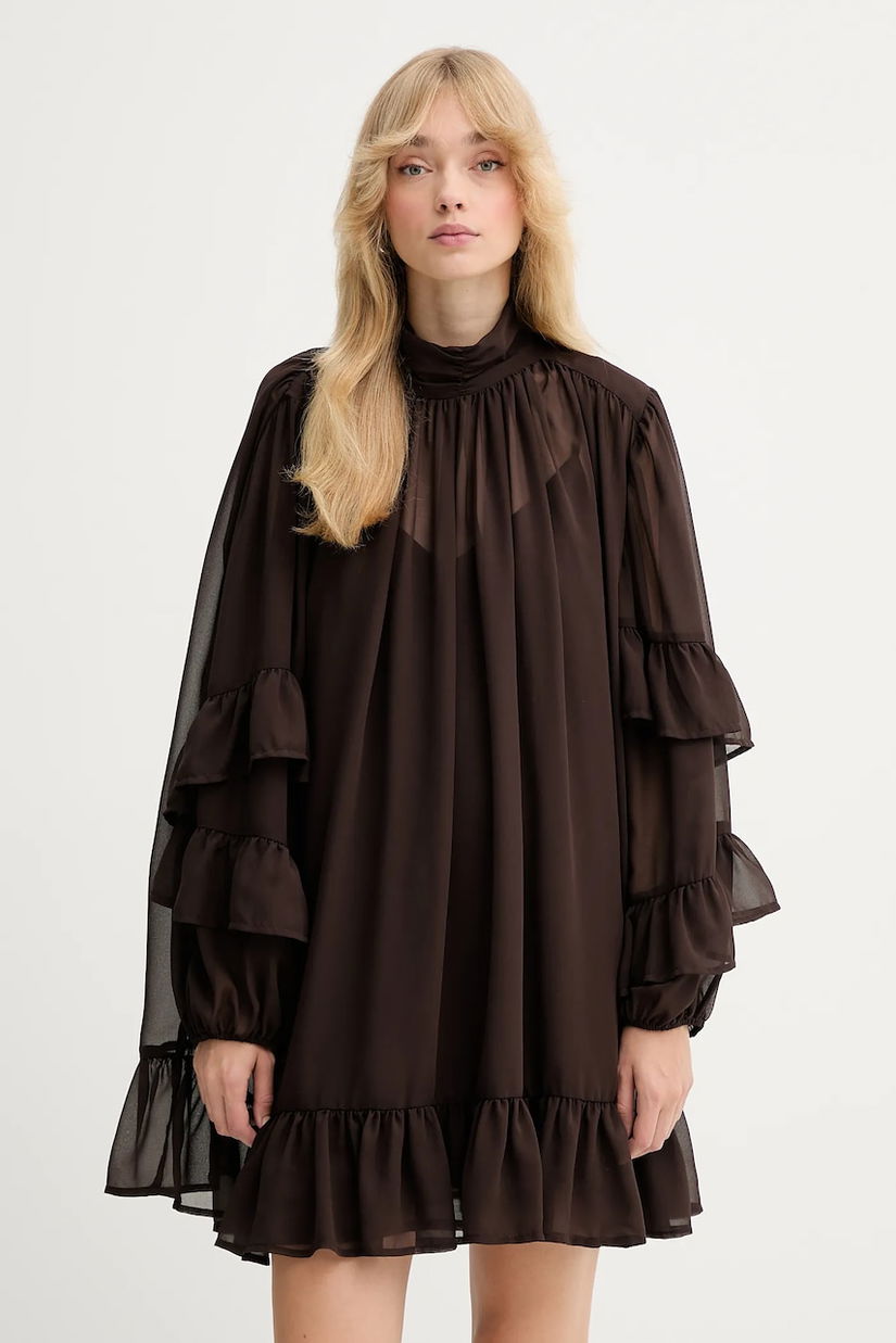 Gestuz rochie culoarea maro, mini, evazati, 10910668