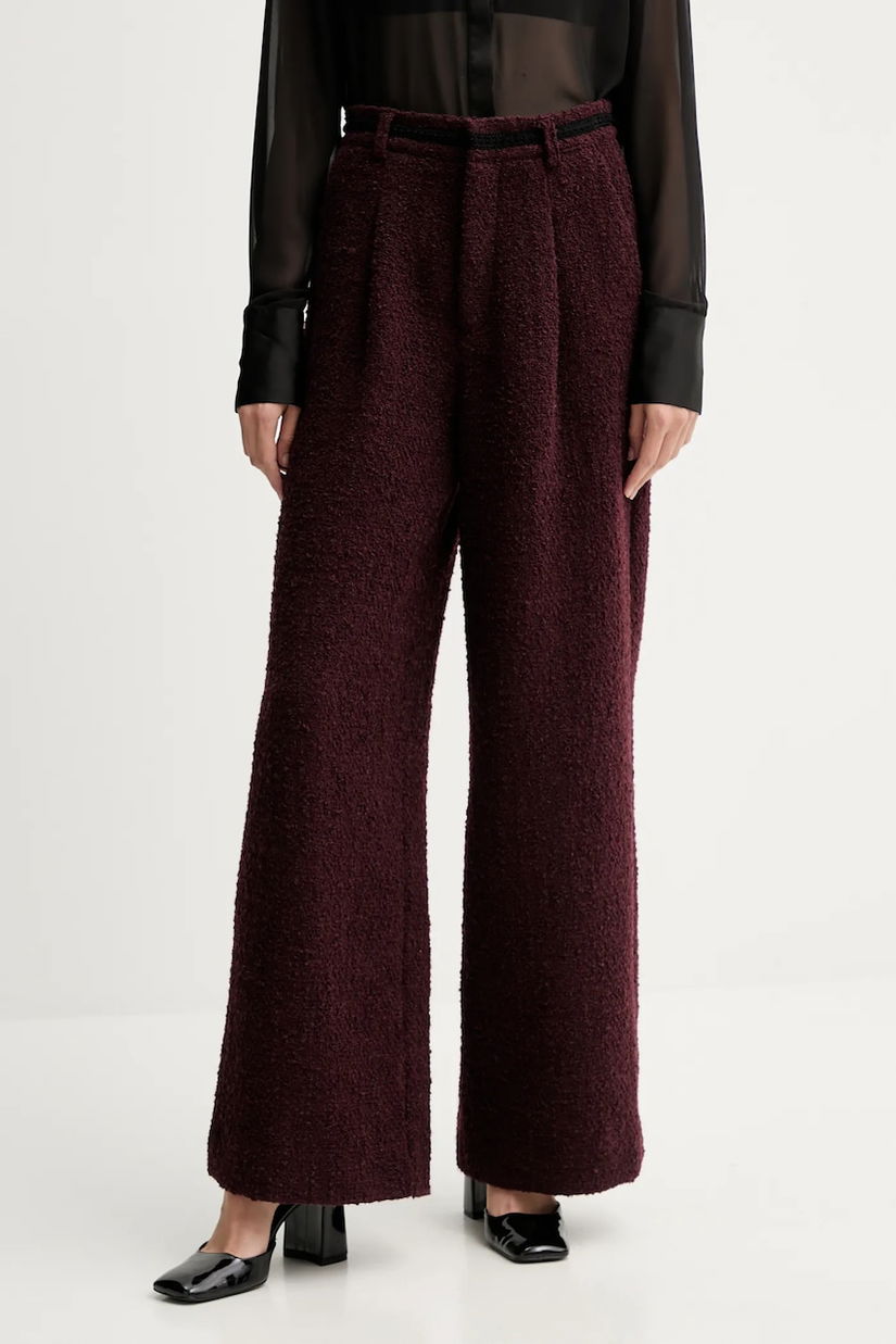 Gestuz pantaloni din lână culoarea bordo, drept, high waist, 10910647