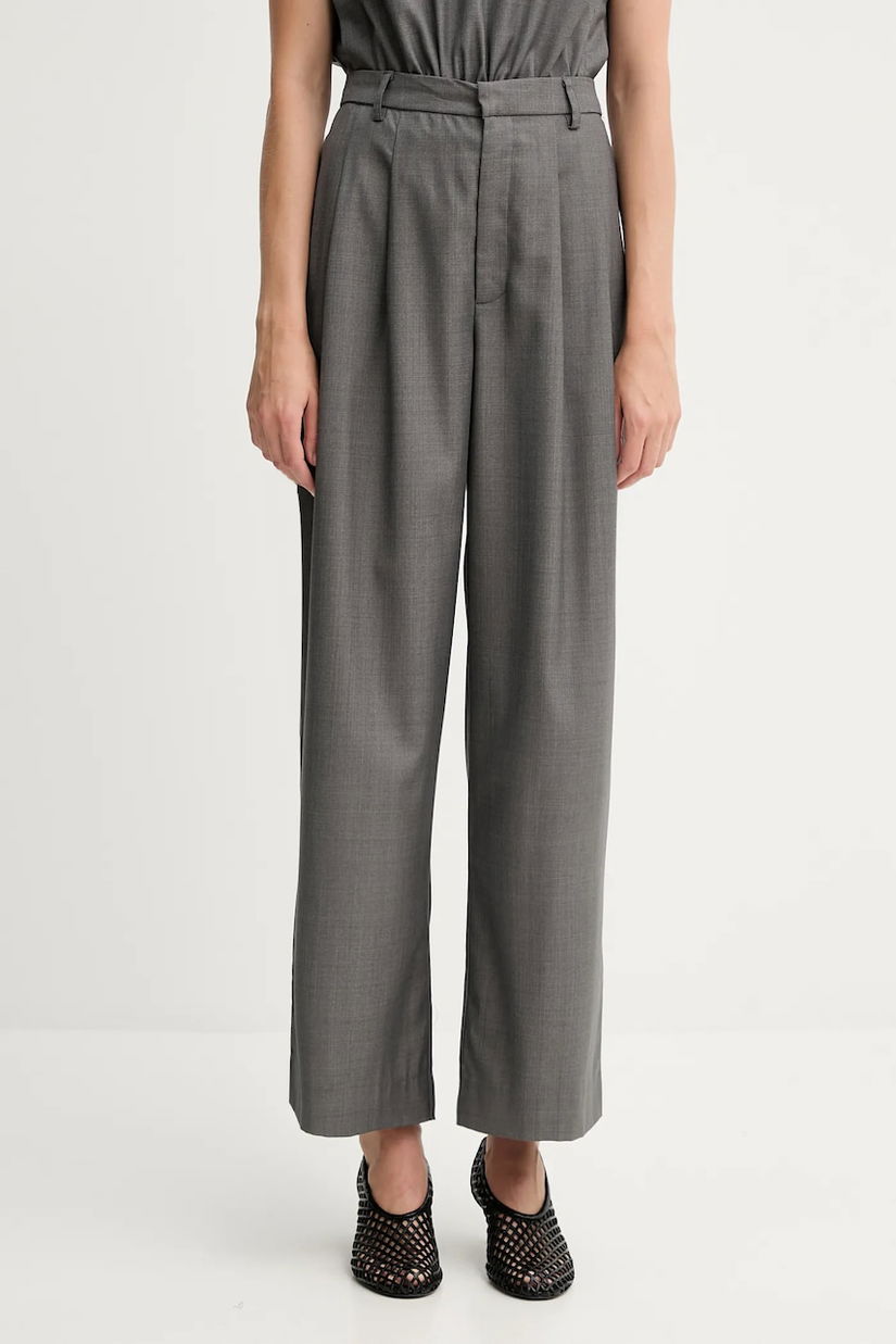 Gestuz pantaloni culoarea gri, drept, high waist, 10910622