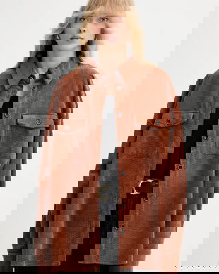 Gestuz cămașă din bumbac culoarea maro, cu guler clasic, relaxed, 10910624