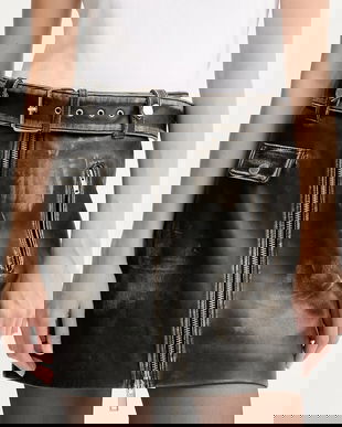 Gestuz fustă de piele culoarea negru, mini, creion, 10910556