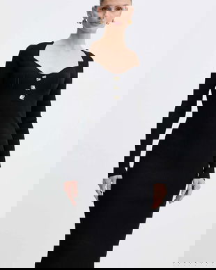 Fracomina rochie culoarea negru, midi, mulată, FS25WD5005K41601