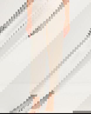 OUI pantaloni culoarea bej, fason tigareta, high waist, 85747