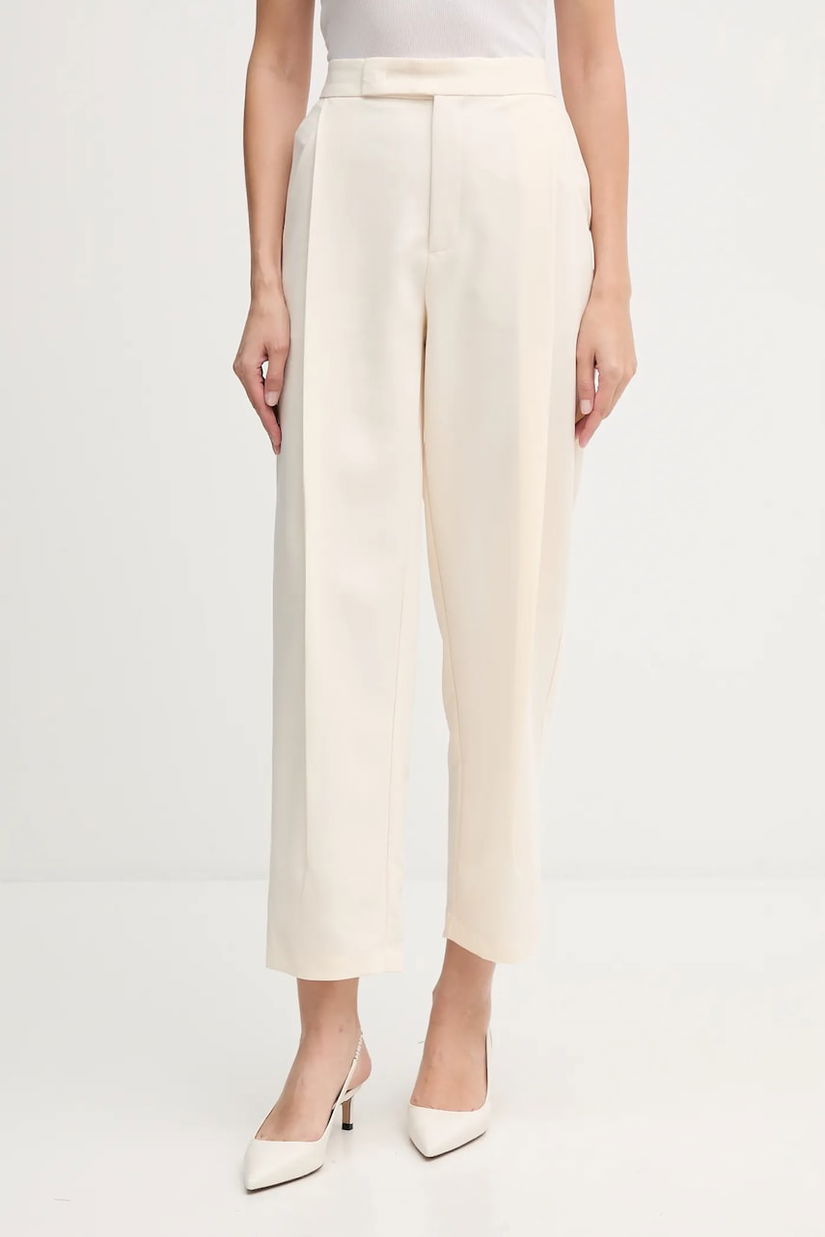 OUI pantaloni culoarea bej, fason tigareta, high waist, 85747