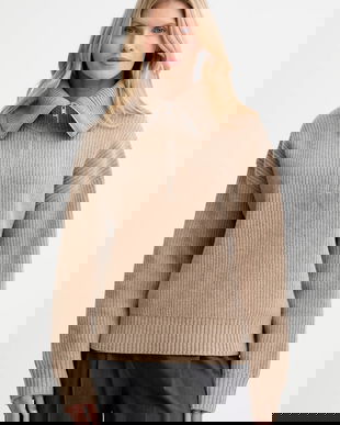 Filippa K pulover de lână culoarea bej, cu guler, 31654