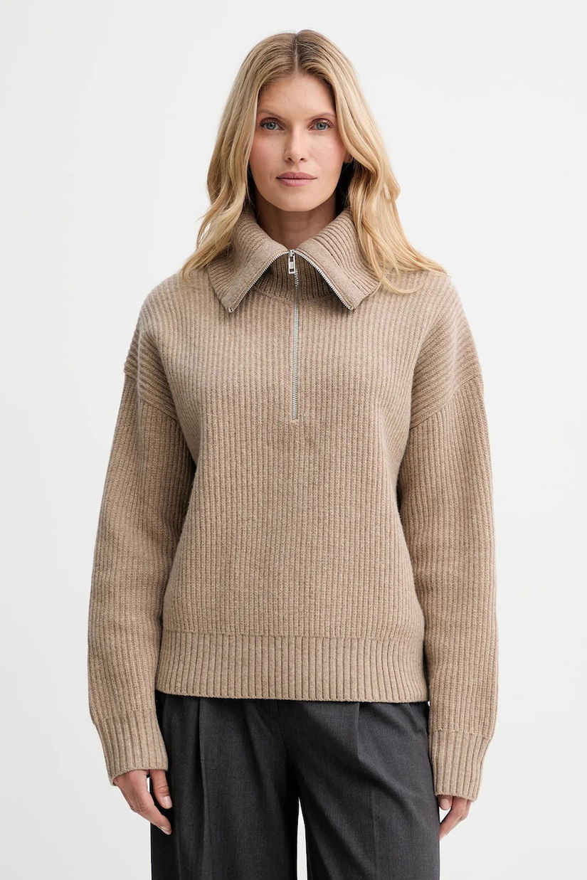 Filippa K pulover de lână culoarea bej, cu guler, 31654