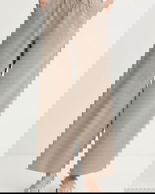 MAX&Co. pantaloni din amestec de lână culoarea bej, lat, high waist, 2528136015200