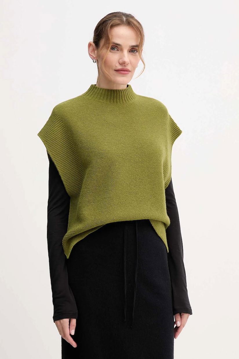 United Colors of Benetton vestă din amestec de lână culoarea verde, cu turtleneck, 1244D10EF