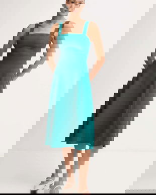 United Colors of Benetton rochie din in culoarea verde, midi, evazați, 4AGHDV0AG