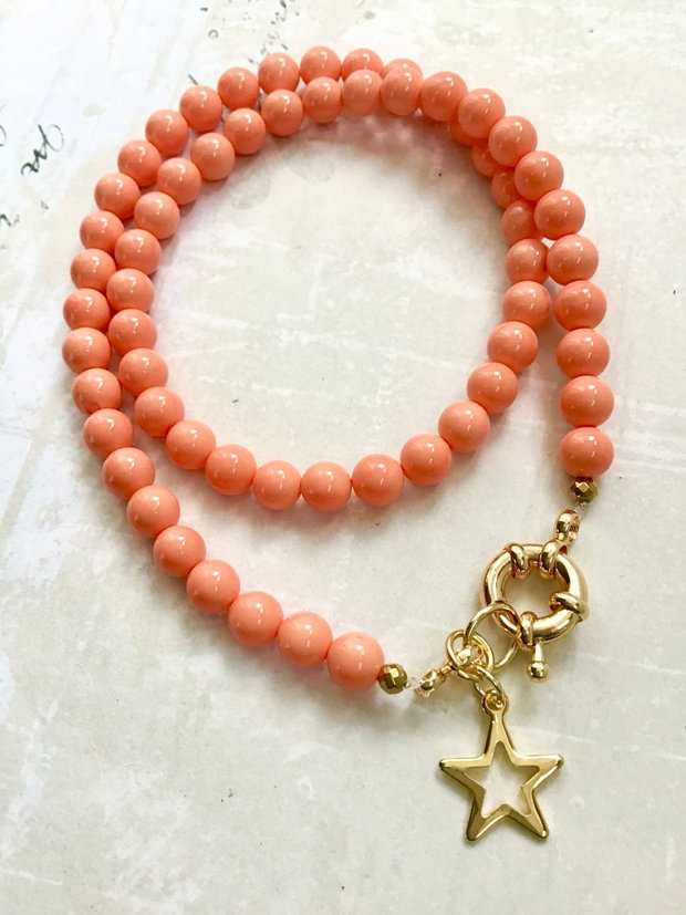 Colier perle Swarovski somon / portocalii