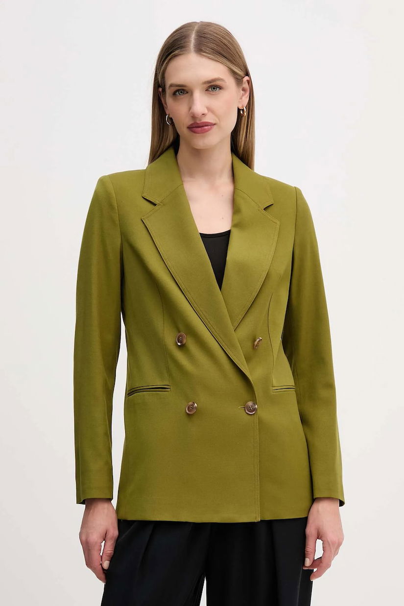 United Colors of Benetton sacou din lână culoarea verde, cu două rânduri de nasturi, uni, 2YVXDW03A