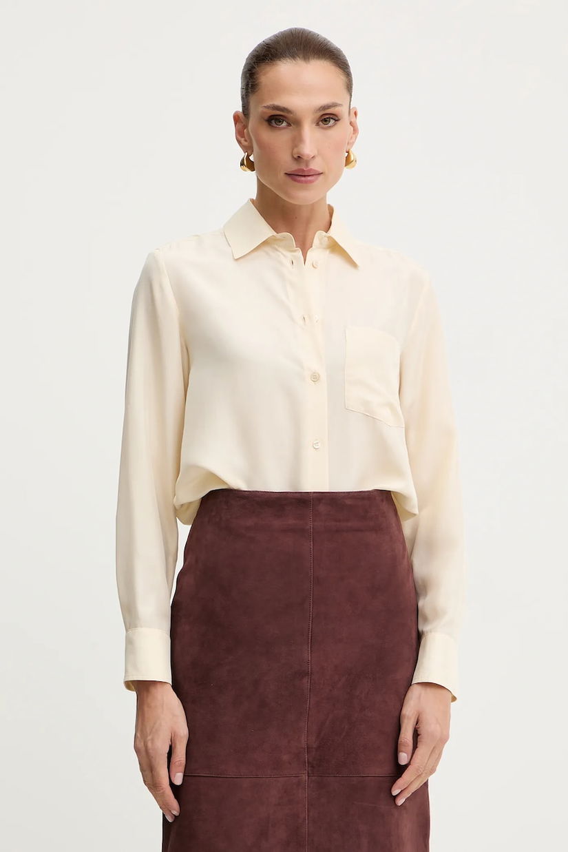 Weekend Max Mara camasa de matase PAMIR culoarea bej, cu guler clasic, regular, 2525116012600