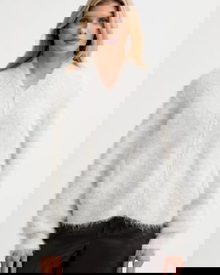 American Vintage cardigan cu alpaca culoarea gri, light, NIB19A