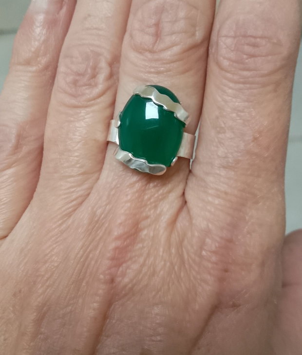 Inel argint și onix verde , cu model, reglabil