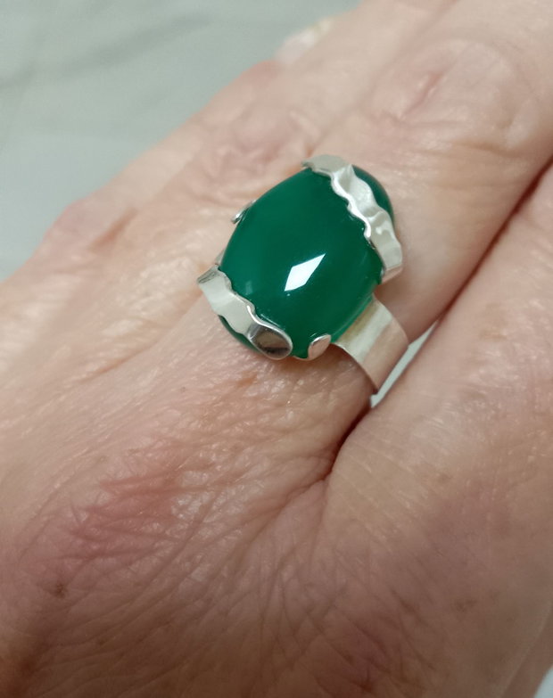Inel argint și onix verde , cu model, reglabil