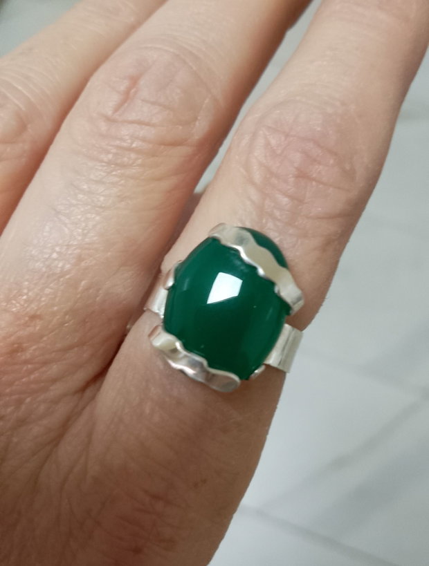 Inel argint și onix verde , cu model, reglabil