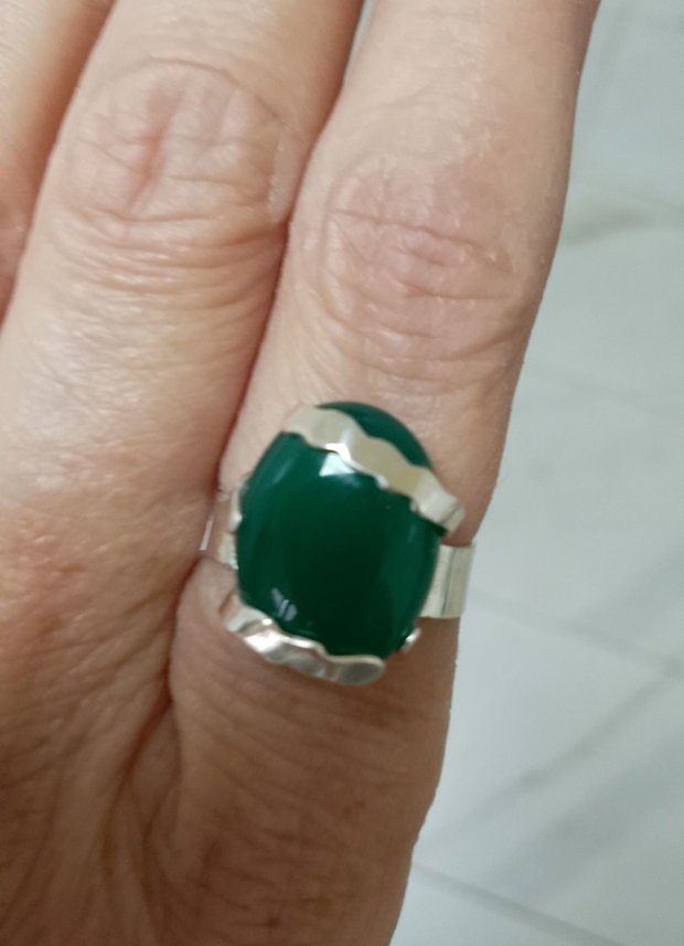 Inel argint și onix verde , cu model, reglabil